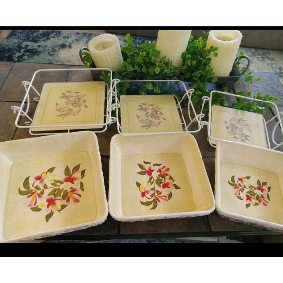 Temp Tations 9pc Casserole Bakers Set 2.5, 2.0 & 1.5qt Magnolia Design Embossed - Picture 1 of 12